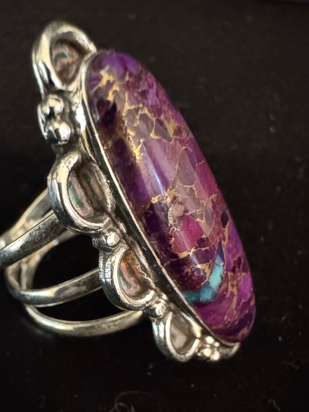 Purple dahlia Turquoise Inlay Statement Ring - sterling silver Women Jewelry